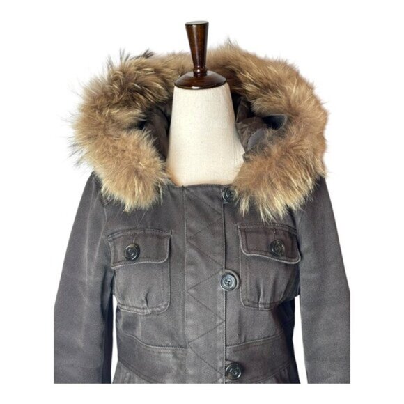 Marc By Marc Jacobs Coat Women 4‎ Brown Cotton Fur Hood Fishtail Parka Outerwear - Picture 3 of 10